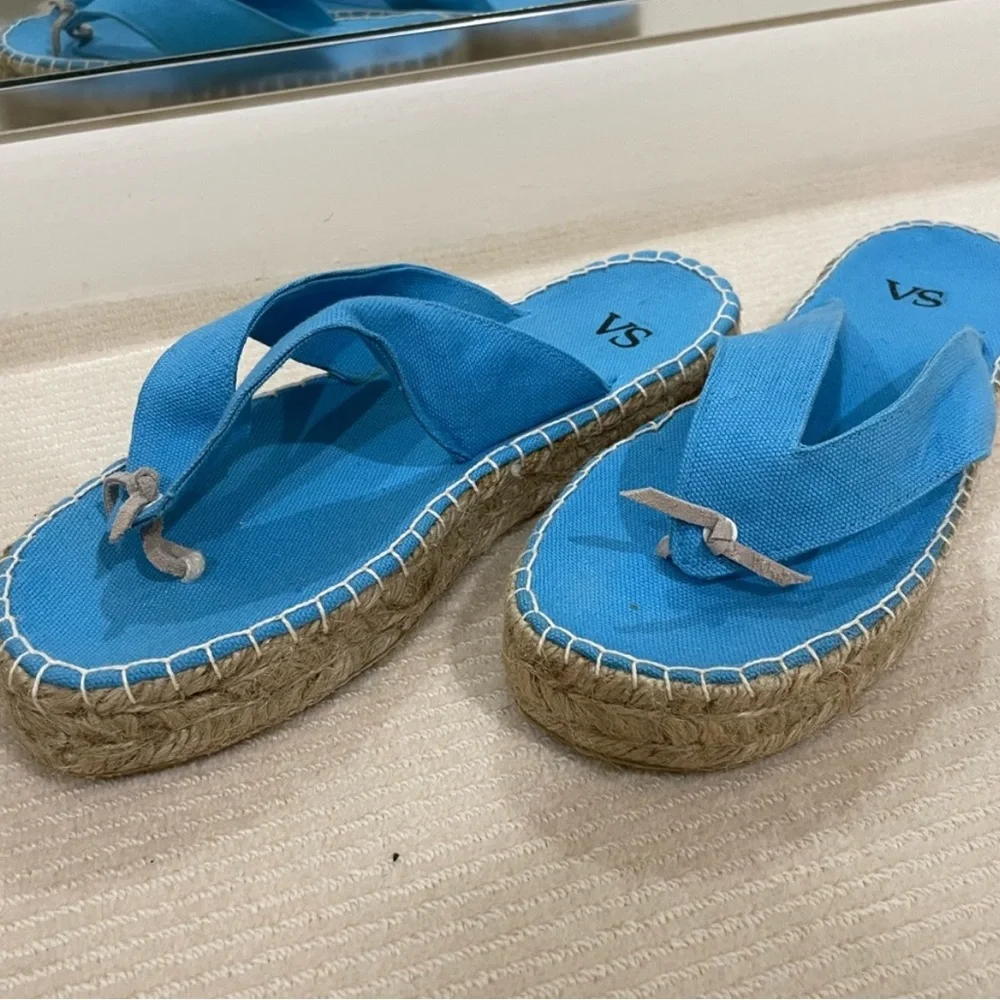 Victoria's Secret Blue Espadrille Style Flip-flop Thong Sandals